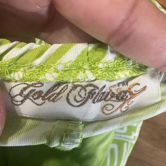 Gold Flava Green Geometric Maze Print Top – Size L - Picture 6 of 7